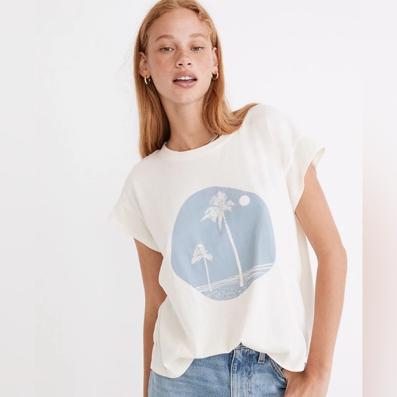 Madewell x Walker Noble Studios Palm Tree Loose Fitting Tee Used L - Picture 1 of 4
